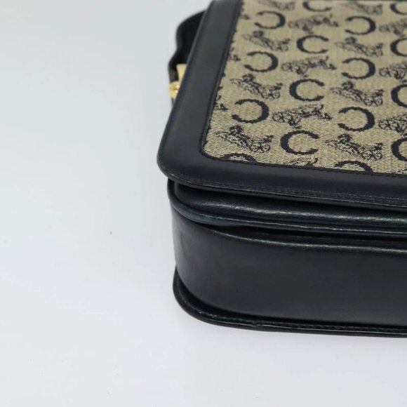 CELINE C Sulky Shoulder Bag Canvas Navy Gold - Picture 11 of 16